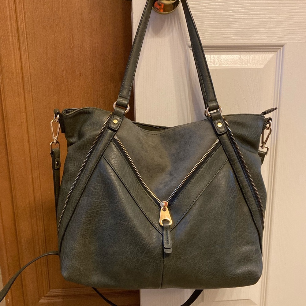 Olive Green Satchel with Zipper Detail by Urban Expressions